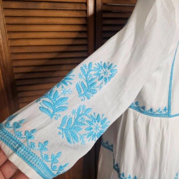 Soft Surroundings Juniper Womens Embroidered Maxi Dress SZ Small White Blue Boho - Picture 12 of 16